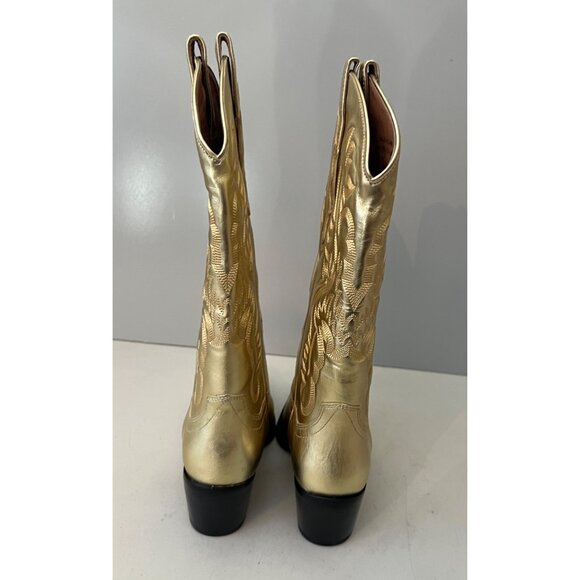 Free People Jeffrey Campbell Dagget Cowboy Boots Metallic Gold Size 7.5 - Picture 4 of 9